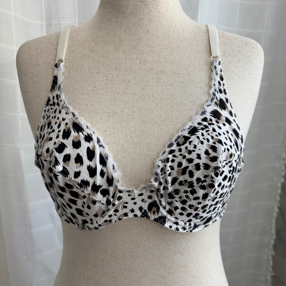Victoria's Secret Vintage Gold Label Leopard Cotton Underwire Bra White Large